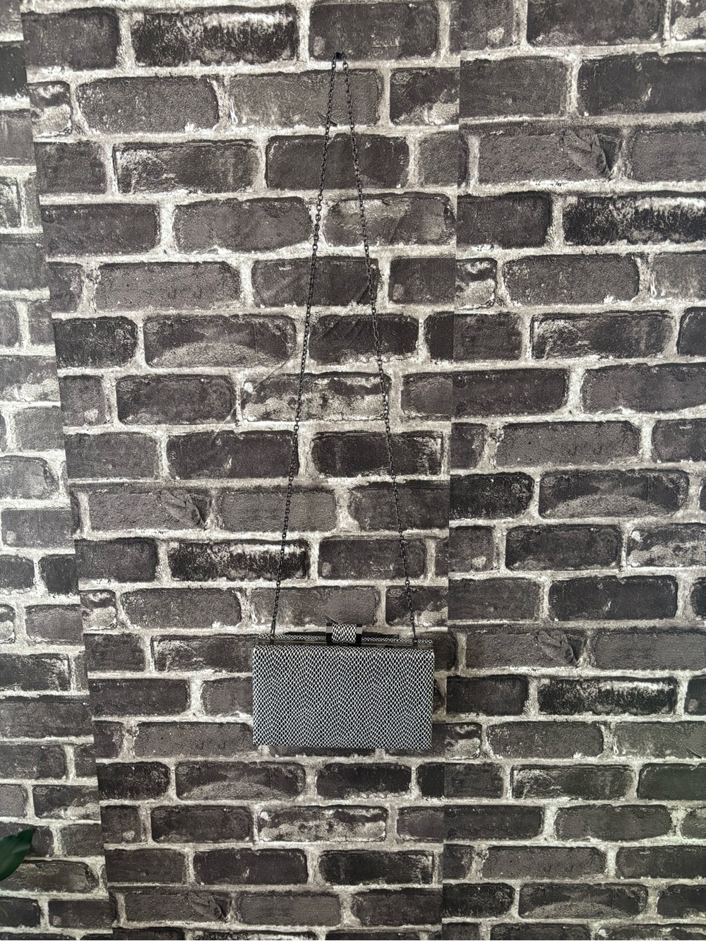 Woven Gray Evening Clutch with Chain Strap